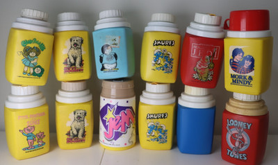 Lot of 12 Vintage Plastic Thermos Bottles from the 70s and 80s - A Few Doubles