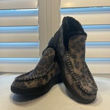 Hey Dude Helis Leo Nut Leopard Shoes Faux Fur Lining Women's Size 7