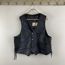 1990s Genuine Leather Black Biker Vest Made in Mexico XL