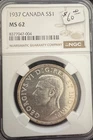 1937 Canada $1 Silver – NGC MS62 – King George VI Voyageur Dollar