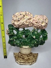 Antique Hubley #488/2 Cast Iron Doorstop Pink Geraniums in Vase • Orig Paint B15