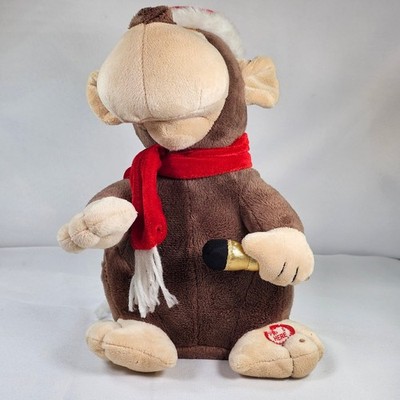 Christmas Singing Monkey Plush Santa Hat Scarf Microphone Animated Toy 10'' Works