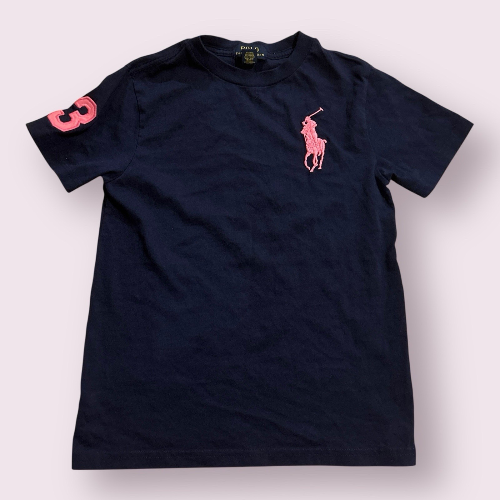 Polo Ralph Lauren T Shirt Ragazza 7 Blu Navy Manica Corta Grande Pony