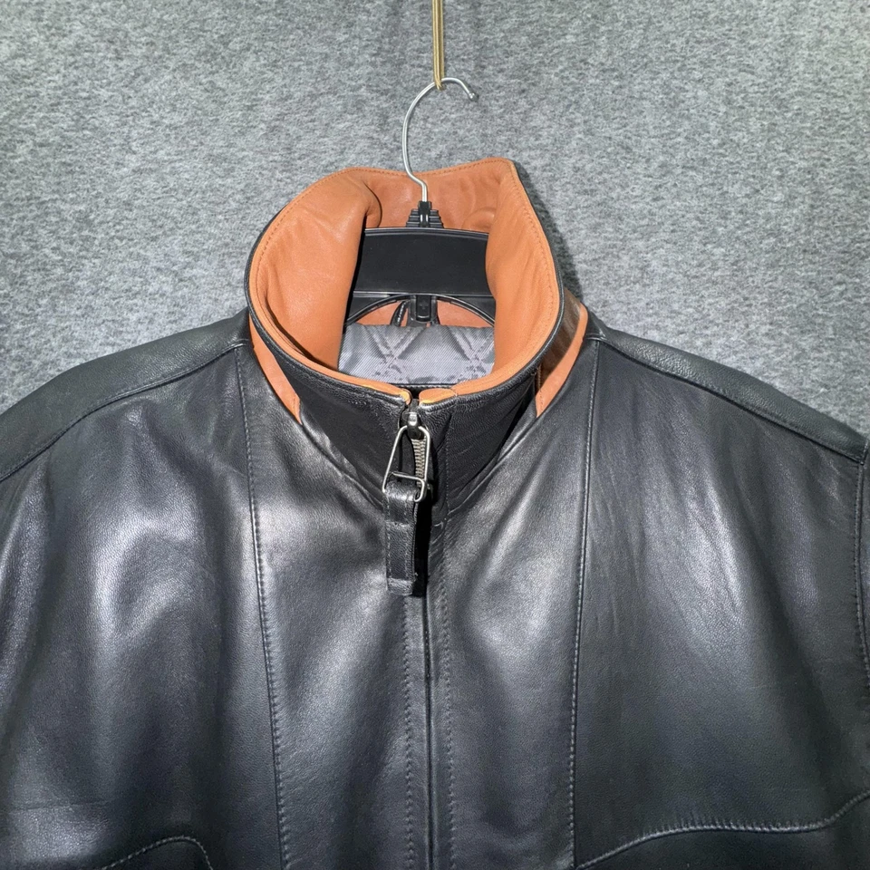 Steve Madden Genuine Leather Jacket Mens Small Black Brown Two Tone Zip Lined — 第 3/4 张图片