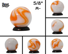 5/8" Swirl Marble Translucent White Base with orange ribbons M-