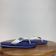 New Big Kids Childrens Havaianas Brazil Logo Blue Flip Flops Sandals Size 2 Y