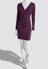 DKNY Women's Purple Pleated-Waist Faux-Wrap Sheath Dress Size 4