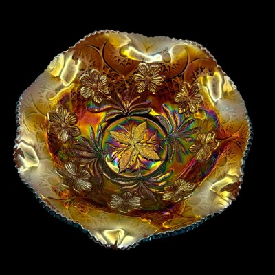 Antique Primrose Ruffled Bowl Amethyst Carnival Glass Millersburg 9.5  [1252]