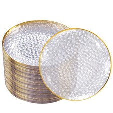 100 Pcs Clear Gold Plastic Plates, Hammered Party Plate, Fancy Plastic Plates...
