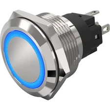 1PC EAO SWITCH 82-6151.1124 Pushbutton Switch,22mm,Steel,Flat,MOM,24V Blue LED