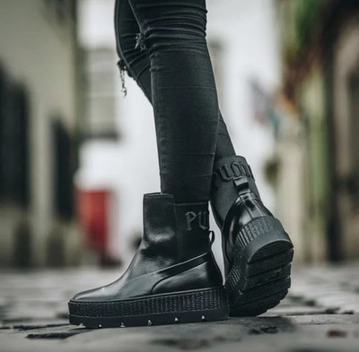 Puma Fenty X Black Leather Platform Chelsea  Boots Size 9