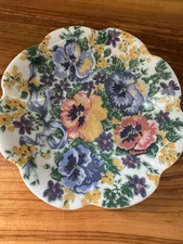 Vintage Genevieve Lethu Porcelain 5" Trinket Dish..Pansy Floral