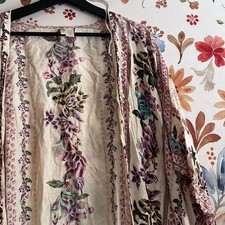 Japna Beige Pink Floral Oversize OSFM Spring Summer Kimono Modern Boho Beach