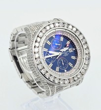 Custom Breitling A13370 Super Avenger XL Blue 48MM Steel Diamond Watch 18.60ct 4
