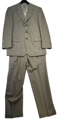 Oliver Elman Mens Worsted Wool Suit 41R 3-Button Jacket & Pants Taupe