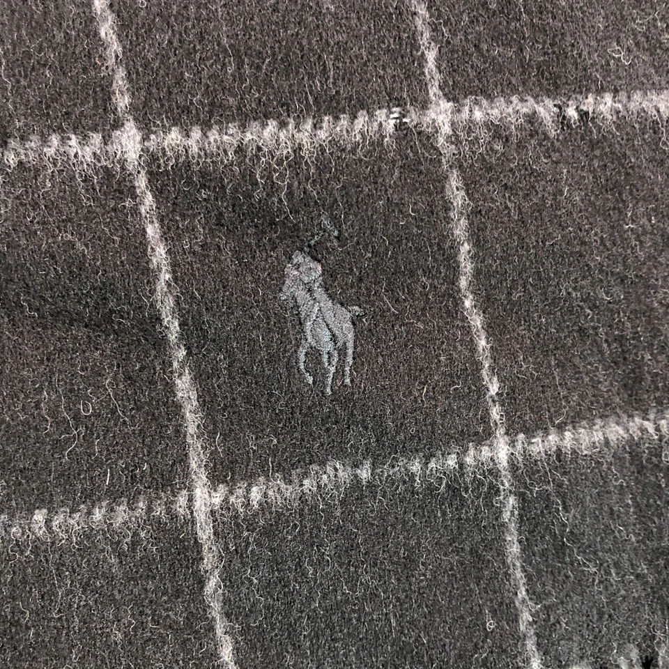 Polo Ralph Lauren Bufanda Negro Gris Ventana Lana Virgen Reversible Italia NUEVO Foto 3 de 4
