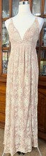 New Lulus Women XS Dusty Pink Lace Split Front V-Neck Maxi Dress Gown