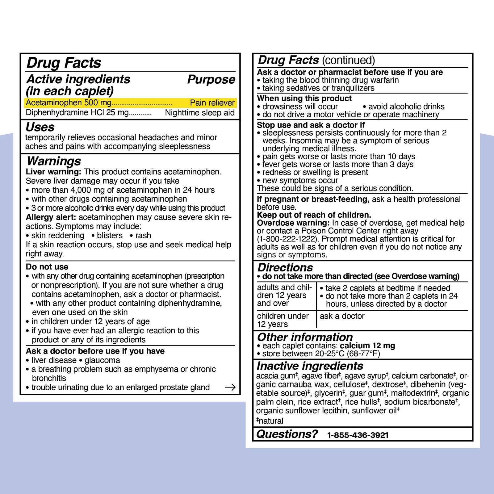 3x Genexa Clean Acetaminophen PM 500mg Nighttime Sleep Aid, 100 Tablets 12/2025