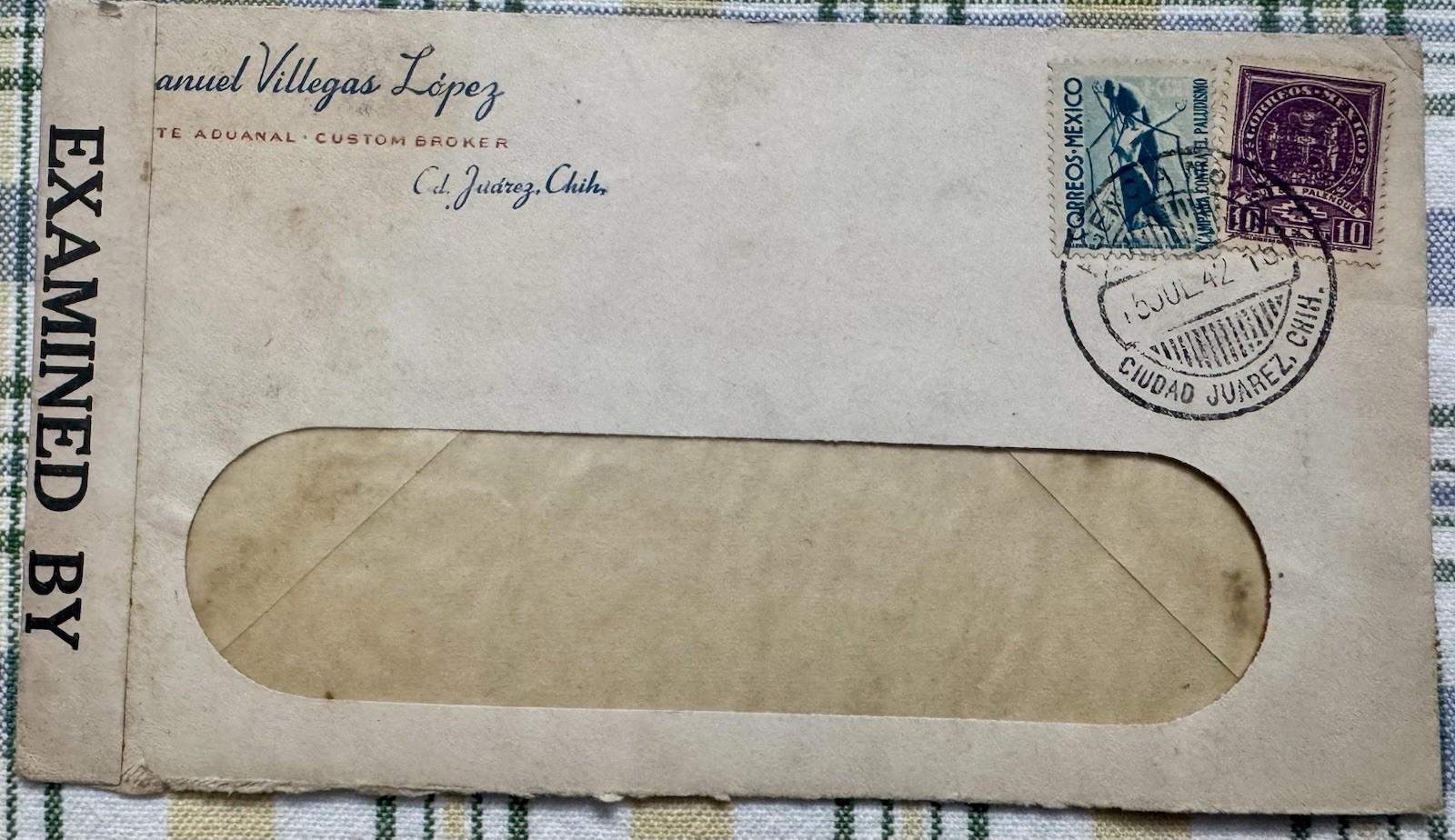 Mexico 1942 Scott #863, #729 WWII Censored Border Cover – Ciudad Juárez-NICE