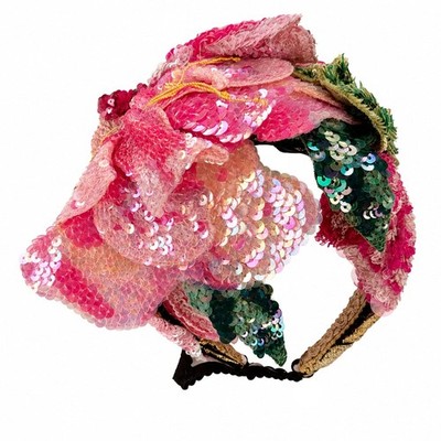 DOLCE & GABBANA Rose Blume Pailletten Haarreif Tiara Hut Pink Blau 