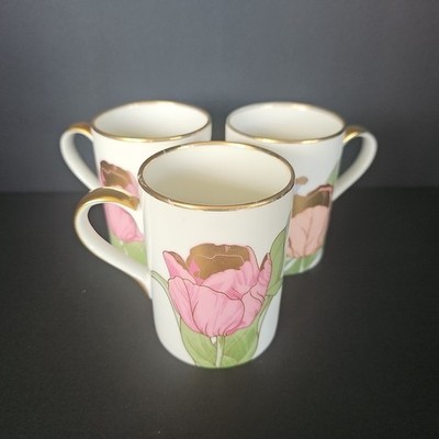 Tulipe d'Or Coffee Mugs 1982 Fitz & Floyd Set Of 3 - EUC - C6