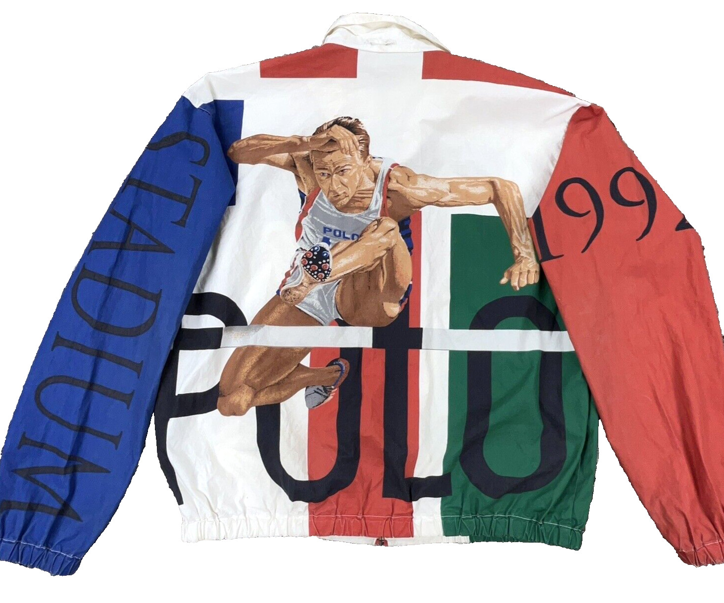 Vintage Polo Ralph Lauren Jacket Men M 90s Olympics Stadium Hurdle Man 1992 AOP