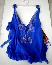 Blue Babydoll + Tong Chiffon & Lace SMALL S Shirley of Hollywood 20313