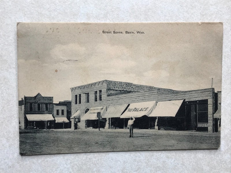 P527 Vintage Postcard Street Scene, Basin Wyoming WY B&W Photo