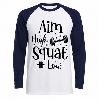 Baseball-T-Shirt Aim High Squat Low lustig Fitnessstudio Motivation Geschenk für Ihn