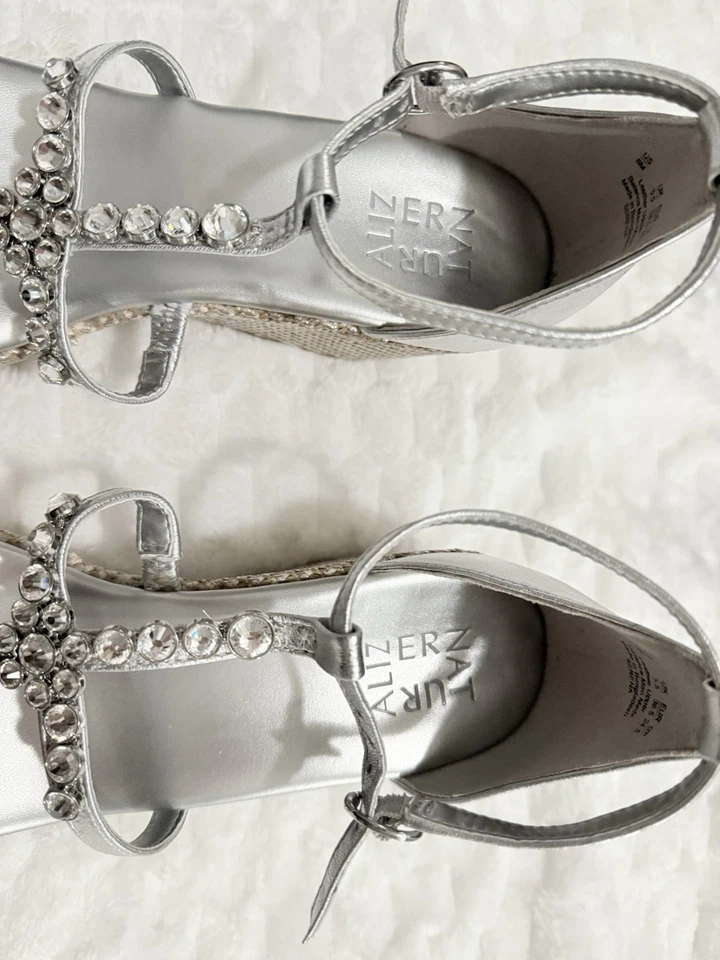 Sandalias de cuña Naturalizer Serena plateadas metálicas alpargata estrás TALLA 8 Foto 4 de 4