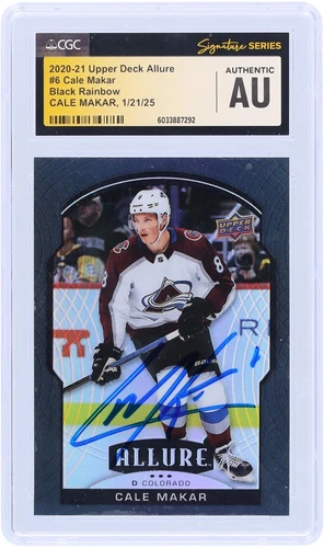 Cale Makar Avalanche Signed 2020-21 Upper Deck Allure Black Rainbow #6 CGC Card