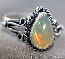 925 Silver Plated Fiery Natural Ethiopian Opal Ring US 9 Casual Chic Jewelry GW
