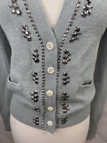 J. Crew Alpaka Mischung Strass verziert Cardigan Pullover Gr. M blau grau Glam - Bild 9 von 16