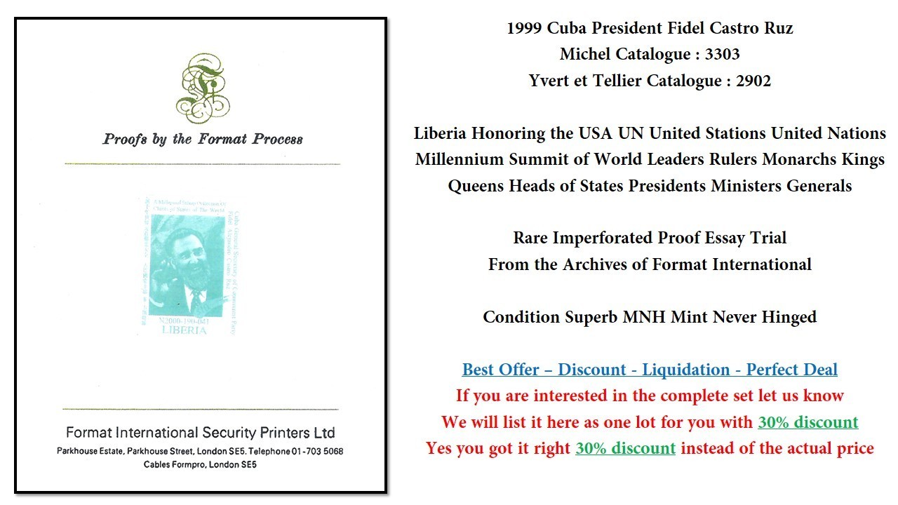USA UN Liberia 1999 Latin America President Fidel Castro Ruz Rare Proof MNH