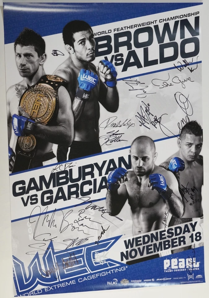 Jose Aldo Mike Brown Cub Swanson Signed by Card WEC 44 Fight Poster UFC SBC 107 - Image 3 of 4