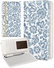  Checkbook Cover for Personal - Floral Leather Register Duplicate Blue Flower