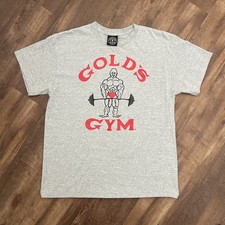 Vintage 90  s Mens Gold  s Gym Single Stitch Size Large 90 Cotton Grey/Red RARE