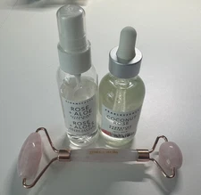 Rose Quartz Face Massage Roller + Coconut Rose Hydrating Facial Oil  Set