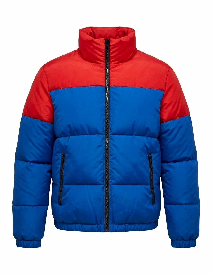 Forever 21 Mens Red/Blue Colorblock Puffer Jacket Stand-Up Collar Full Zip  image 1