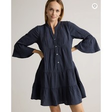 Quince 100% Organic Cotton Gauze Long Sleeve Tiered Mini Dress Size S NWT