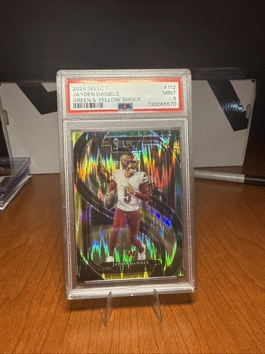 2024 PANINI SELECT GREEN & YELLOW SHOCK #112 JAYDEN DANIELS PSA 9