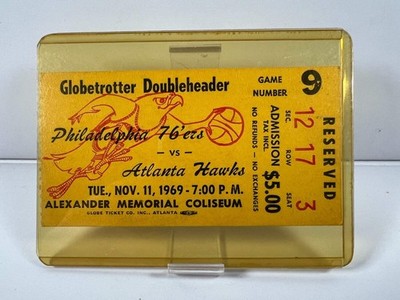 1969 HARLEM GLOBETROTTER DOUBLE HEADER TICKET STUB + Hawks vs 76ers 11/11/1969
