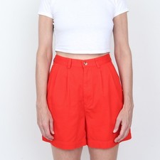 Vintage Red Cotton Pleated High Waist Shorts Size 10