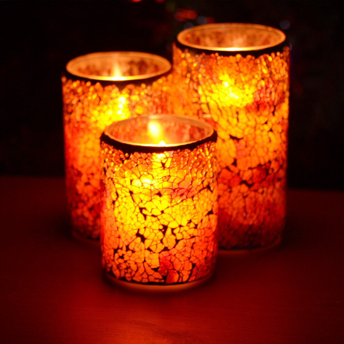 Mosaic Glass Flameless Candles With Remote - 3D Flickering LED Wax Candles With Timer