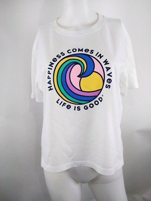 Life is Good Women S/S Boxy Crusher Tee Happiness In Waves White Medium 77673