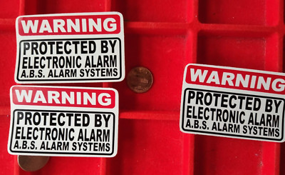 WARNING Protected by Electronic Alarm ABS 3 pc small Hand made Decal stickers