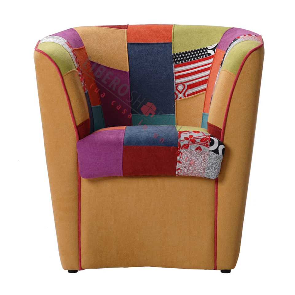 Fauteuil de chambre bureau salle d'attente en tissu patchwork JAUNE cousu main - Photo 2/4