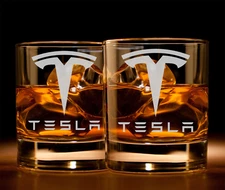 Etched Tesla Rocks Drinking Glass Whiskey Set Of 2