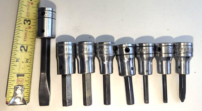Snap-On 8pc Phillips Flat Hex Screwdriver Bits Sockets 3/8'' Drive Made In U.S.A