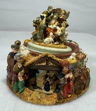 Handcrafted Ceramic Nativity Scene Music Box with Rotating Biblical Figures